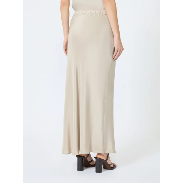 Max Mara Sospiro Long Silk Crepe de Chine Skirt in Stone Grey | Maxi Skirts | Coveti