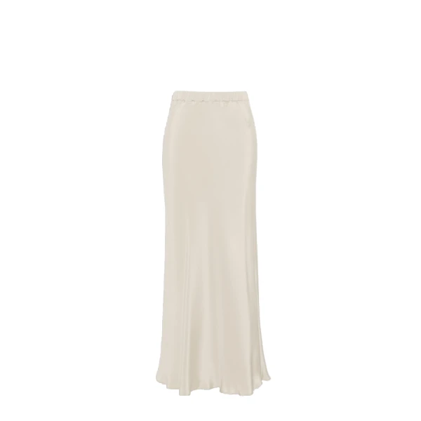 Sospiro Long Silk Crepe de Chine Skirt in Stone Grey