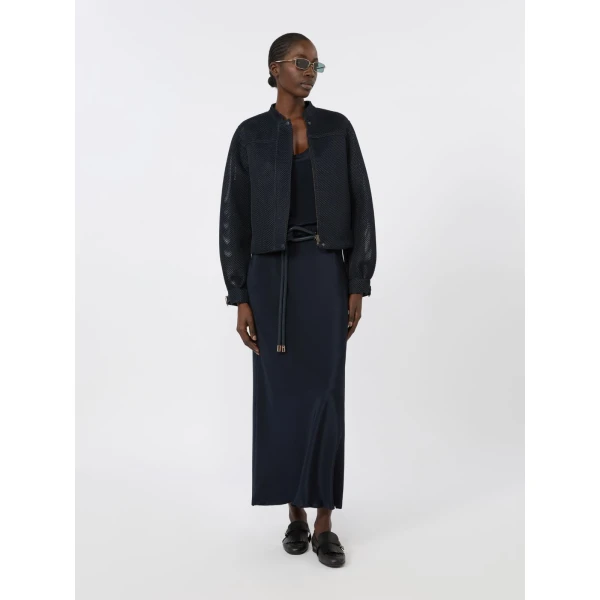 Max Mara Sospiro Long Silk Crepe de Chine Skirt in Ultramarine | Maxi Skirts | Coveti