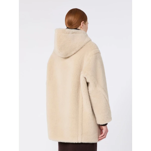 Max Mara Spadino Alpaca and Wool Teddy Hooded Coat in Beige | Wool Coat | Coveti