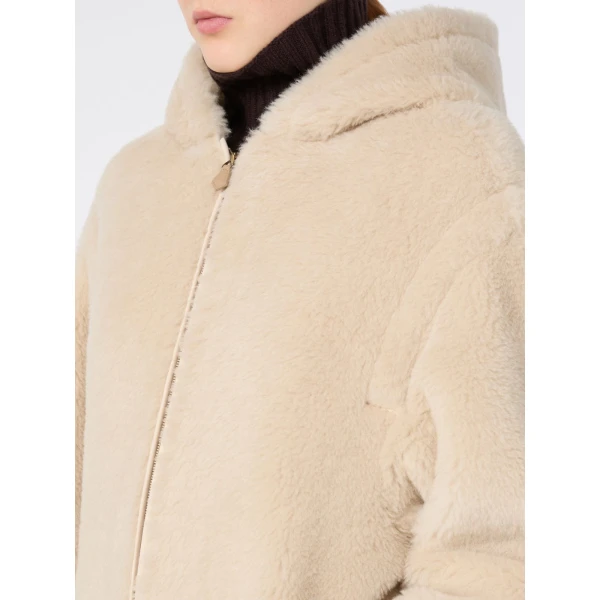 Max Mara Spadino Alpaca and Wool Teddy Hooded Coat in Beige | Wool Coat | Coveti