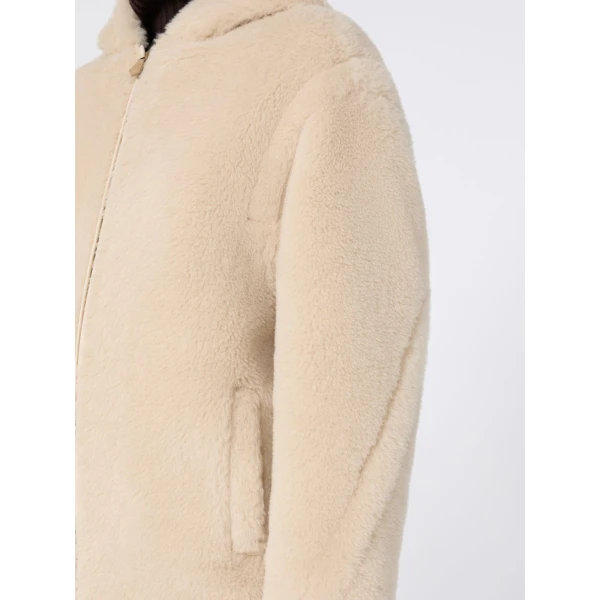 Max Mara Spadino Alpaca and Wool Teddy Hooded Coat in Beige | Wool Coat | Coveti