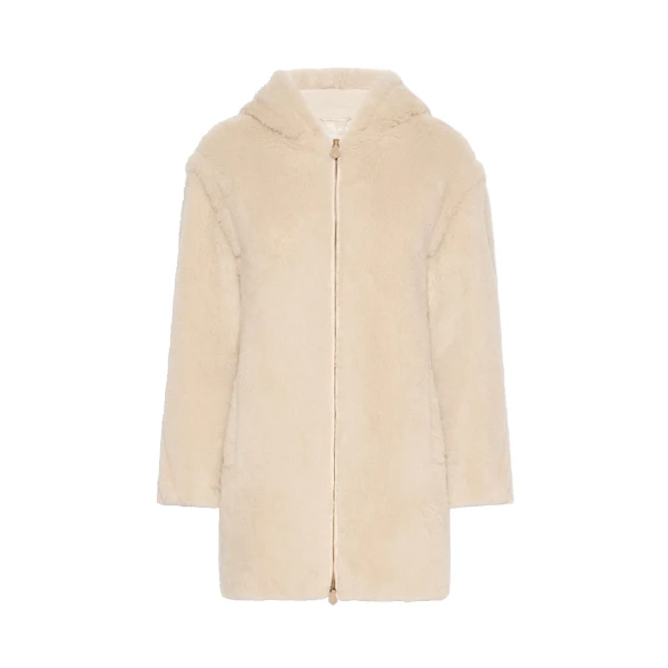 Spadino Alpaca and Wool Teddy Hooded Coat in Beige