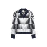Max Mara Spiga Loose Wool V-Neck Jumper in Navy | Sweaters | Coveti