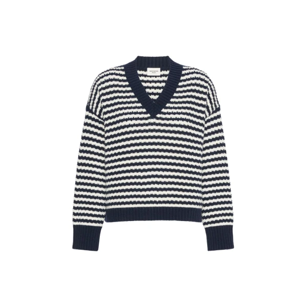 Max Mara Spiga Loose Wool V-Neck Jumper in Navy | Sweaters | Coveti