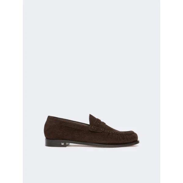 Max Mara Sponda Suede Penny Loafers in Dark Brown | Loafers | Coveti