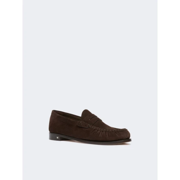 Max Mara Sponda Suede Penny Loafers in Dark Brown | Loafers | Coveti
