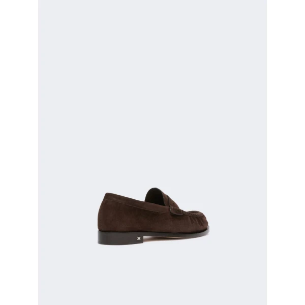 Max Mara Sponda Suede Penny Loafers in Dark Brown | Loafers | Coveti