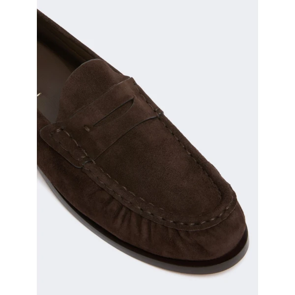 Max Mara Sponda Suede Penny Loafers in Dark Brown | Loafers | Coveti