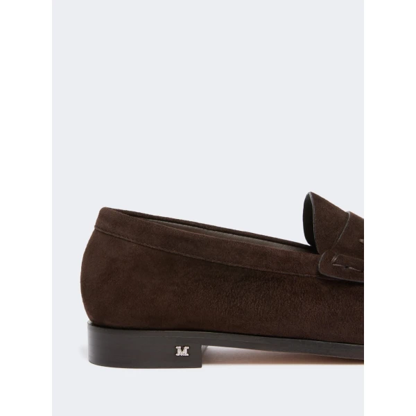 Max Mara Sponda Suede Penny Loafers in Dark Brown | Loafers | Coveti