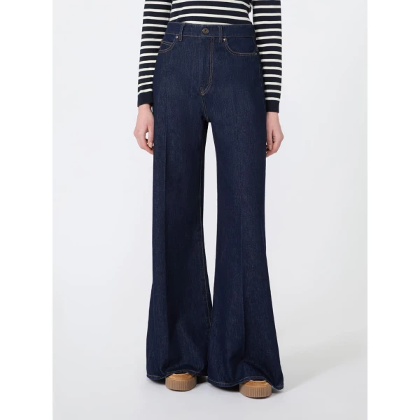 Max Mara Sport Cotton Denim Palazzo Jeans in Navy | Denim | Coveti