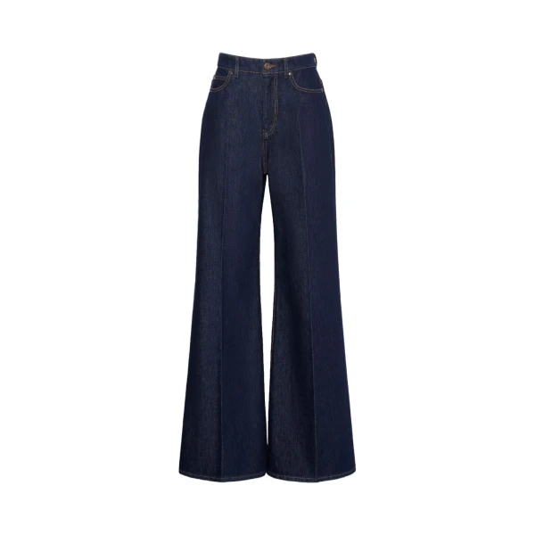 Max Mara Sport Cotton Denim Palazzo Jeans in Navy | Denim | Coveti