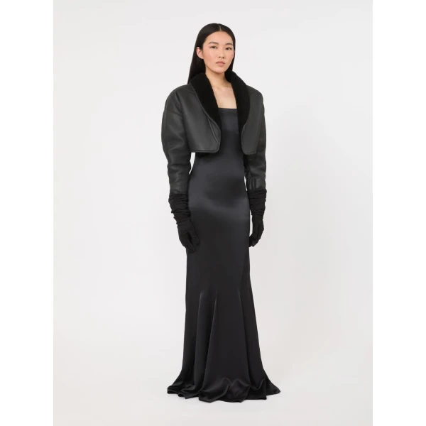 Max Mara Sport Silk Satin Bustier Dress in Dark Grey | Evening Gowns | Coveti