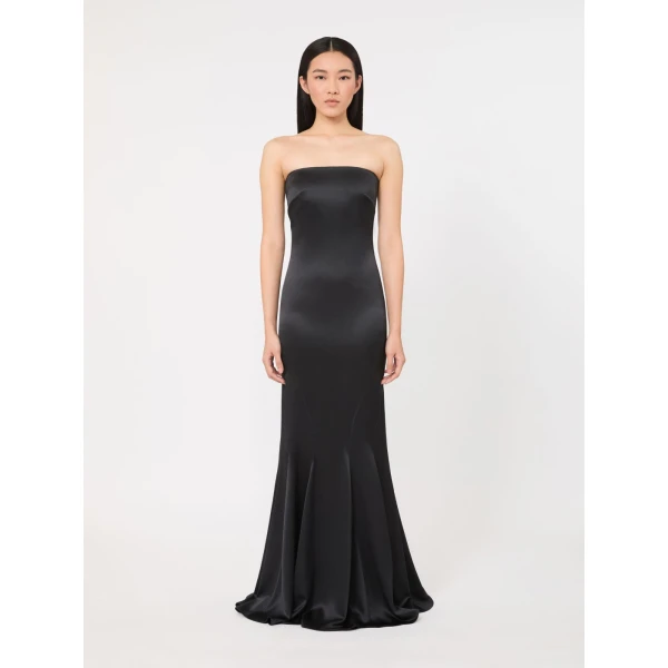 Max Mara Sport Silk Satin Bustier Dress in Dark Grey | Evening Gowns | Coveti