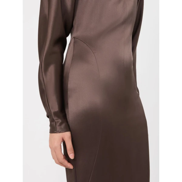 Max Mara Spuma Long Silk Satin Dress in Mud | Evening Gowns | Coveti