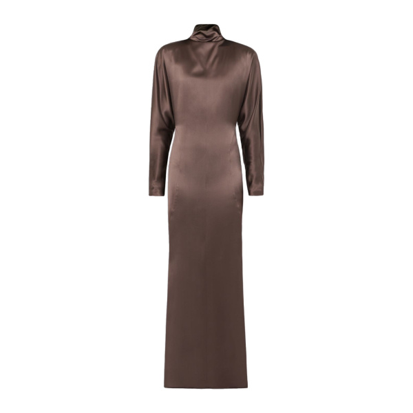 Max Mara Spuma Long Silk Satin Dress in Mud | Evening Gowns | Coveti