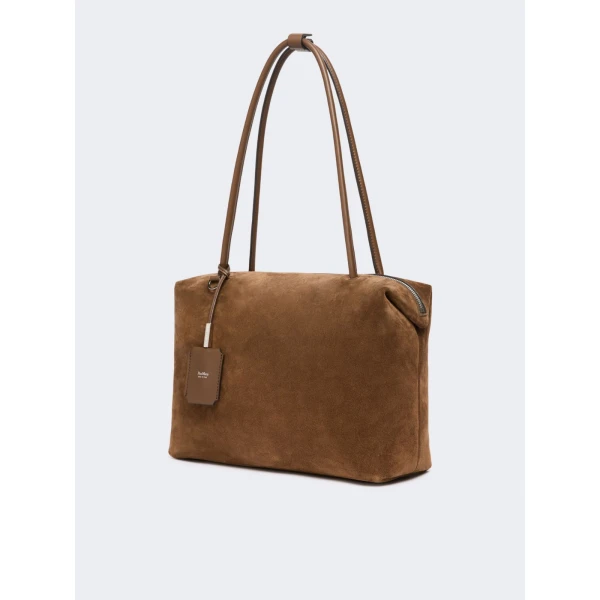 Max Mara Square Split Leather Boston Bag in Cocoa | Totes & Top-Handle Bags | Coveti