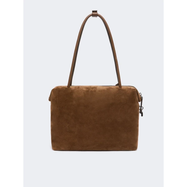 Max Mara Square Split Leather Boston Bag in Cocoa | Totes & Top-Handle Bags | Coveti