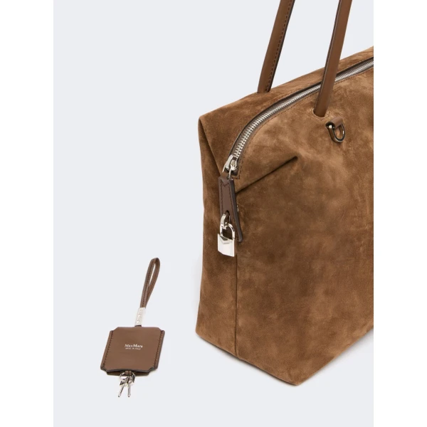 Max Mara Square Split Leather Boston Bag in Cocoa | Totes & Top-Handle Bags | Coveti