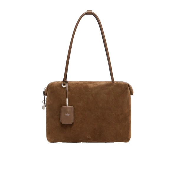 Square Split Leather Boston Bag in Cocoa