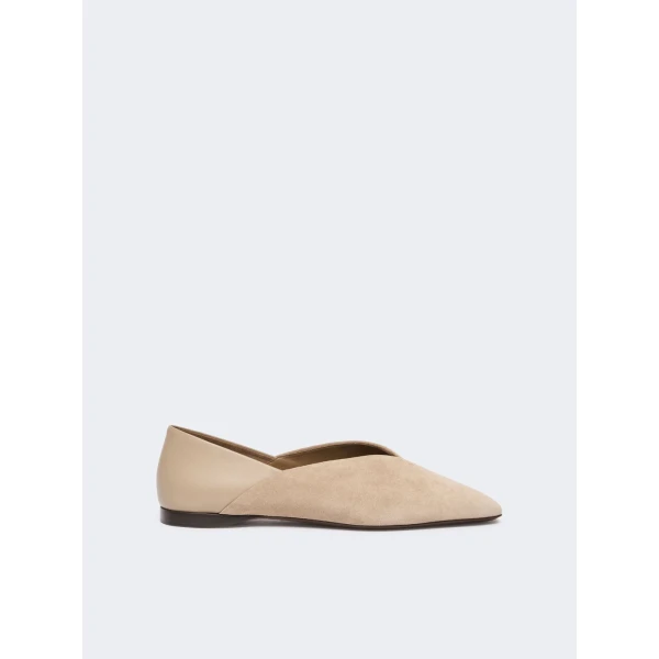 Max Mara Squareflat Suede and Nappa Ballet Flats in Beige | Flats | Coveti