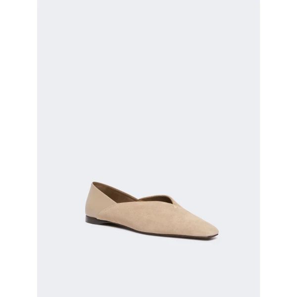 Max Mara Squareflat Suede and Nappa Ballet Flats in Beige | Flats | Coveti