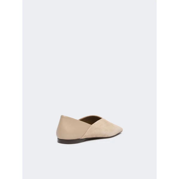 Max Mara Squareflat Suede and Nappa Ballet Flats in Beige | Flats | Coveti