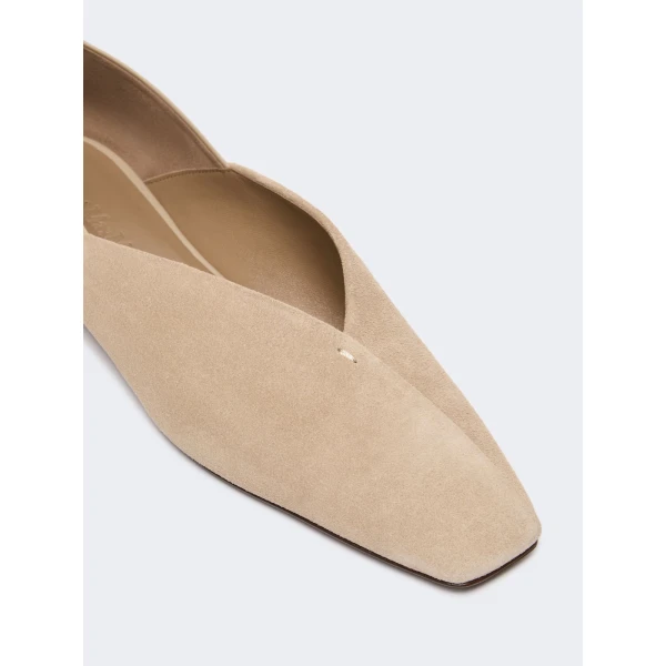 Max Mara Squareflat Suede and Nappa Ballet Flats in Beige | Flats | Coveti