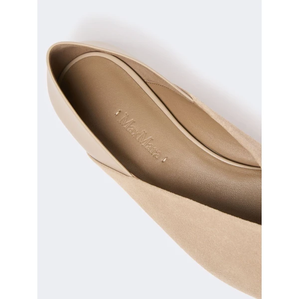 Max Mara Squareflat Suede and Nappa Ballet Flats in Beige | Flats | Coveti