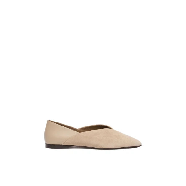 Max Mara Squareflat Suede and Nappa Ballet Flats in Beige | Flats | Coveti
