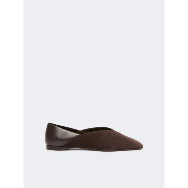 Max Mara Squareflat Suede and Nappa Ballet Flats in Dark Brown | Flats | Coveti