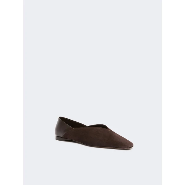 Max Mara Squareflat Suede and Nappa Ballet Flats in Dark Brown | Flats | Coveti