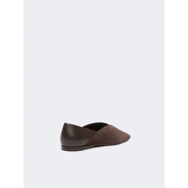 Max Mara Squareflat Suede and Nappa Ballet Flats in Dark Brown | Flats | Coveti