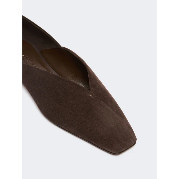 Max Mara Squareflat Suede and Nappa Ballet Flats in Dark Brown | Flats | Coveti