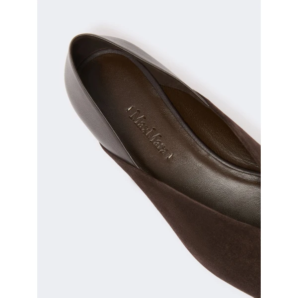 Max Mara Squareflat Suede and Nappa Ballet Flats in Dark Brown | Flats | Coveti