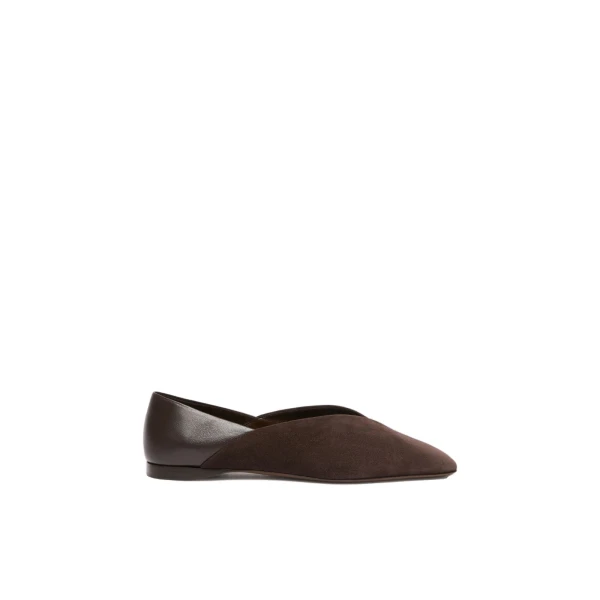 Squareflat Suede and Nappa Ballet Flats in Dark Brown