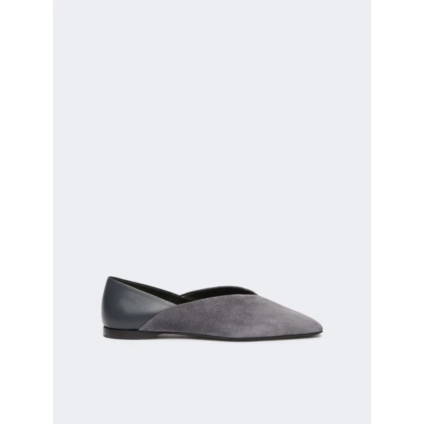 Max Mara Squareflat Suede and Nappa Ballet Flats in Medium Grey | Flats | Coveti