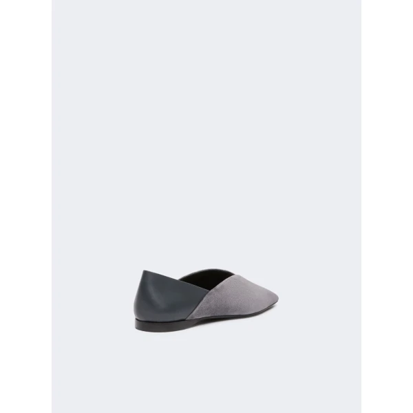Max Mara Squareflat Suede and Nappa Ballet Flats in Medium Grey | Flats | Coveti