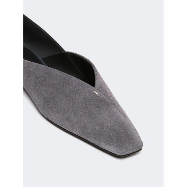 Max Mara Squareflat Suede and Nappa Ballet Flats in Medium Grey | Flats | Coveti