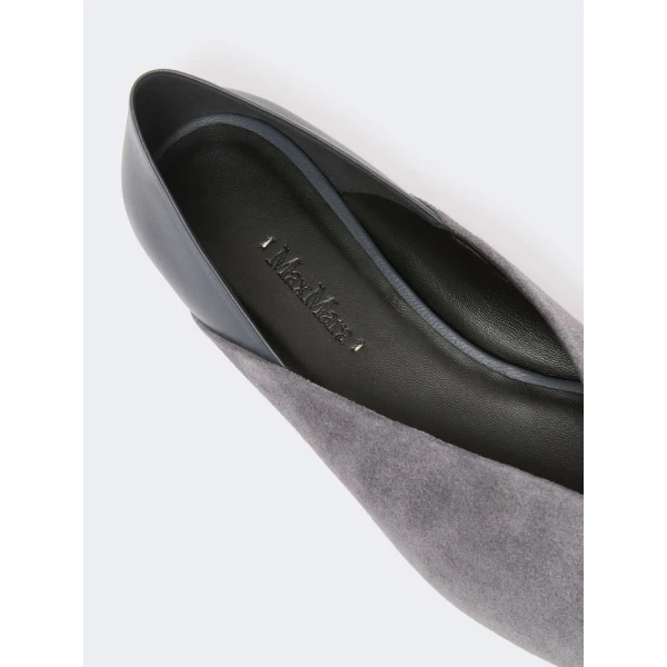 Max Mara Squareflat Suede and Nappa Ballet Flats in Medium Grey | Flats | Coveti