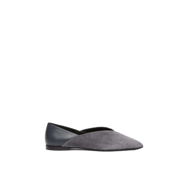 Squareflat Suede and Nappa Ballet Flats in Medium Grey