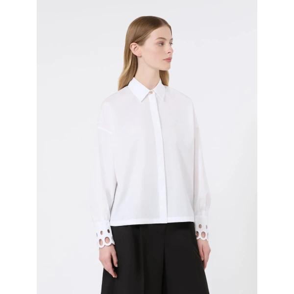 Max Mara Staffa Cotton Poplin Broderie Shirt in Optical White | Shirts | Coveti