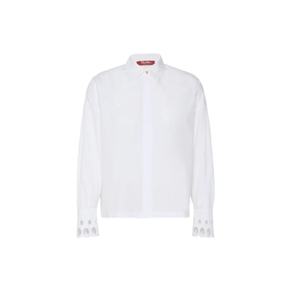 Max Mara Staffa Cotton Poplin Broderie Shirt in Optical White | Shirts | Coveti