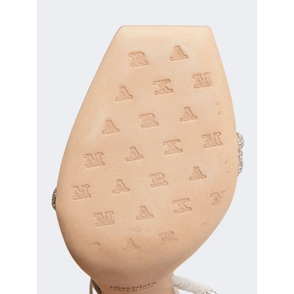Max Mara Stark Satin and Crystal Sandals in Beige | Sandals | Coveti