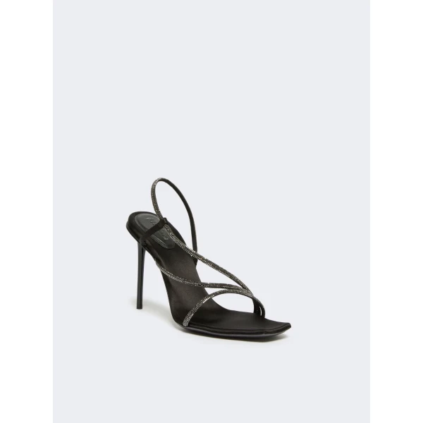 Max Mara Stark Satin and Crystal Sandals in Black | Sandals | Coveti