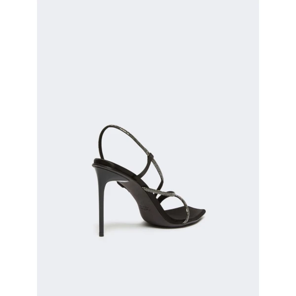 Max Mara Stark Satin and Crystal Sandals in Black | Sandals | Coveti