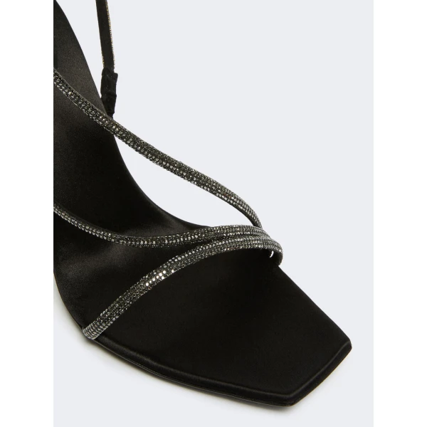 Max Mara Stark Satin and Crystal Sandals in Black | Sandals | Coveti