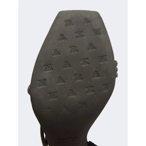 Max Mara Stark Satin and Crystal Sandals in Black | Sandals | Coveti