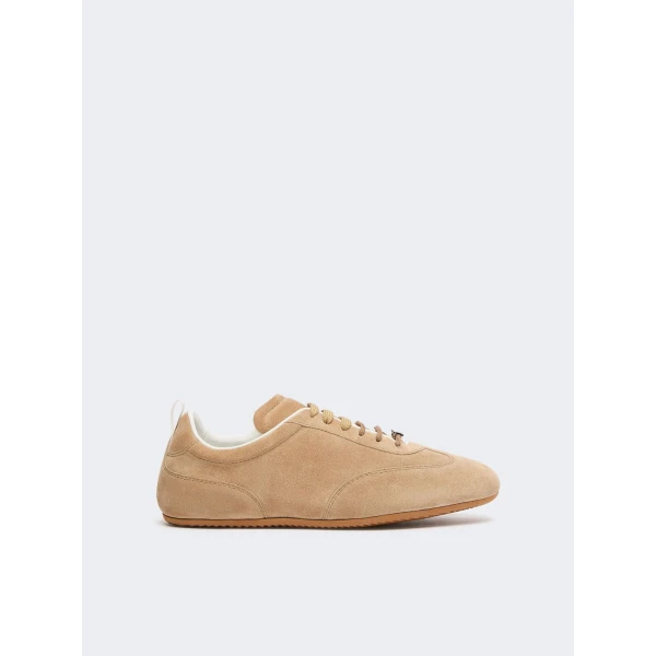 Max Mara Stecca Flat Split Leather Trainers in Beige | Sneakers | Coveti