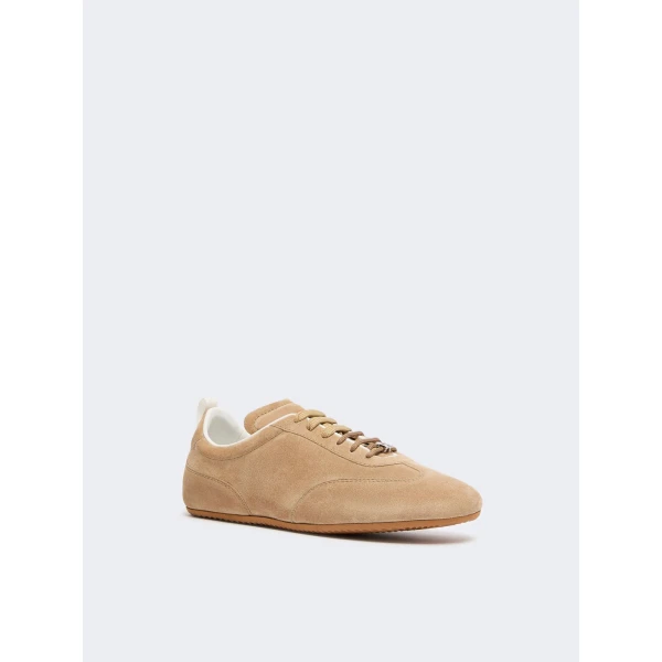 Max Mara Stecca Flat Split Leather Trainers in Beige | Sneakers | Coveti
